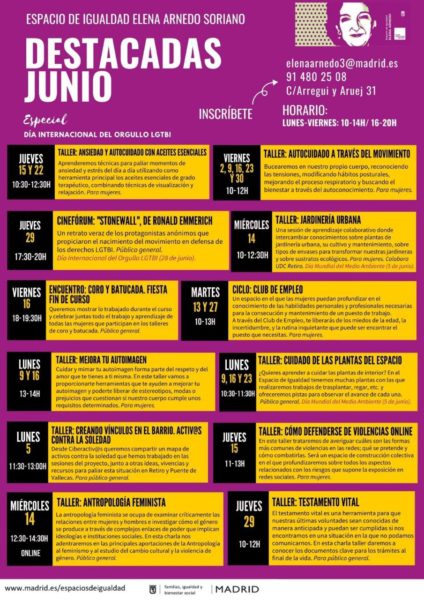 Programación de junio en el Espacio de Igualdad Elena Arnedo 2 EI elenaarnedo junio