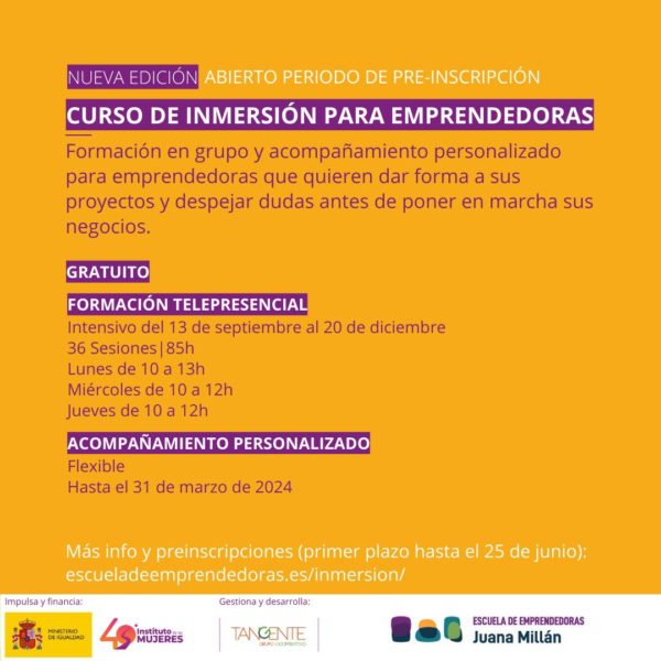 Nueva edición del Curso de Inmersión para emprendedoras de Juana Millán 2 Cartel curso inmersión Emprendedoras Juana Millán