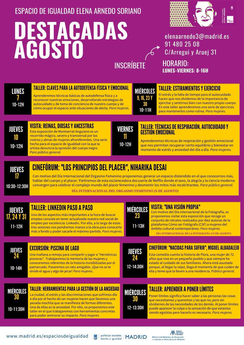 Programación de agosto en el Espacio de Igualdad Elena Arnedo 2 agosto ElenaArnedo Tangente